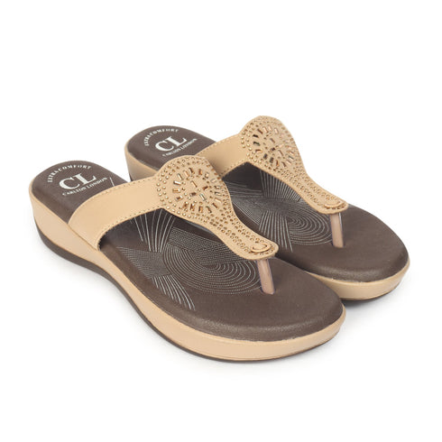 Women's Beige Embellished Comfortable Wedge Sandal