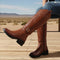 Women's Tall Embroidered Knee-High Riding Style with Western Boot Buckle Detail