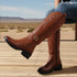 Women's Tall Embroidered Knee-High Riding Style with Western Boot Buckle Detail