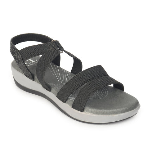 Women's Black Strappy Comfortable Wedge Sandals