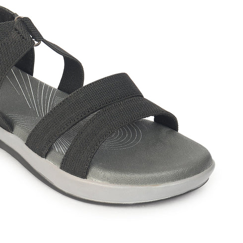 Women's Black Strappy Comfortable Wedge Sandals
