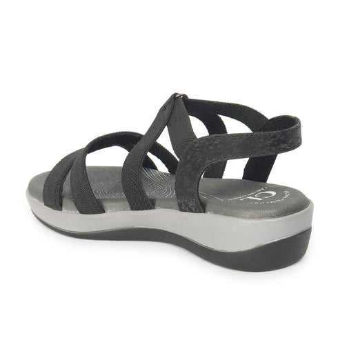 Women's Black Strappy Comfortable Wedge Sandals