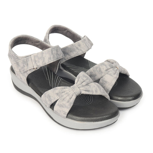 Women's Grey Bow Strap Comfort Sandals