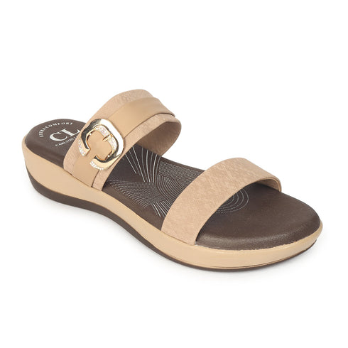 Women's Beige Double Strap Slip-On Comfort Sandals