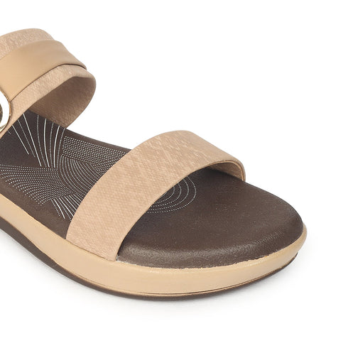 Women's Beige Double Strap Slip-On Comfort Sandals