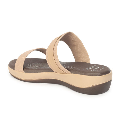 Women's Beige Double Strap Slip-On Comfort Sandals