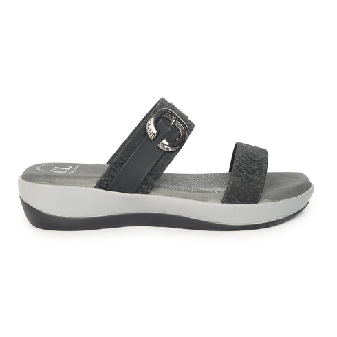 Women's Black Double Strap Slip-On Comfort Sandals