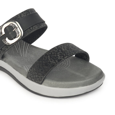 Women's Black Double Strap Slip-On Comfort Sandals