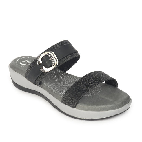 Women's Black Double Strap Slip-On Comfort Sandals