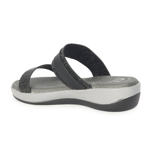 Women's Black Double Strap Slip-On Comfort Sandals