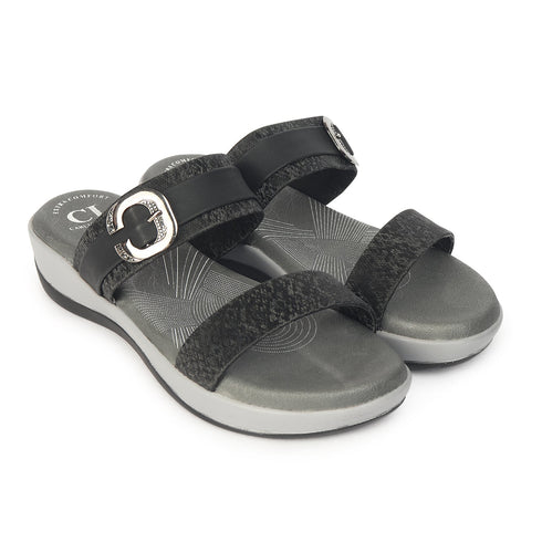 Women's Black Double Strap Slip-On Comfort Sandals