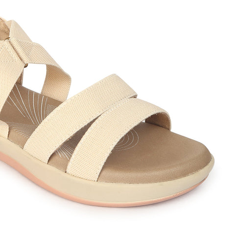 Women's Beige Strappy Comfortable Wedge Sandals