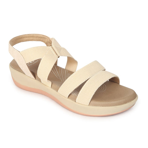 Women's Beige Strappy Comfortable Wedge Sandals