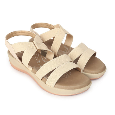 Women's Beige Strappy Comfortable Wedge Sandals