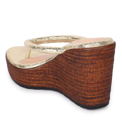 Women's Metallic Thong Wedge Sandals
