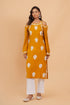 Saba Chikankari Long Kurta Shoulder Cut In Muslin - Mustard