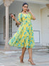 Yellow Georgette Floral Print Flared Western Dress