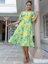Yellow Georgette Floral Print Flared Western Dress