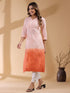 Peach Ombre Pure Cotton Chikankari Embroidered Straight Kurta