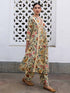 Beige Cotton Floral Kurta Pant Set