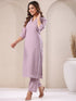 Lavender Dobby Pure Cotton Self Design Straight Kurta Pant Set