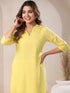 Yellow Dobby Pure Cotton Self Design Straight Kurta Pant Set