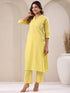 Yellow Dobby Pure Cotton Self Design Straight Kurta Pant Set