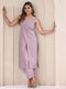 Lavender Pure Dobby Cotton Self Design Straight Kurta Pant Set