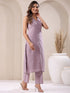 Lavender Pure Dobby Cotton Self Design Straight Kurta Pant Set