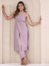 Lavender Pure Dobby Cotton Self Design Straight Kurta Pant Set