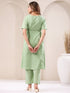 Green Dobby Pure Cotton Self Design A-line Kurta Pant Set