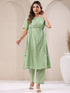 Green Dobby Pure Cotton Self Design A-line Kurta Pant Set