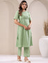 Green Dobby Pure Cotton Self Design A-line Kurta Pant Set
