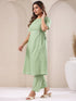Green Dobby Pure Cotton Self Design A-line Kurta Pant Set