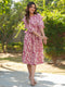 Mauve Pure Cotton Floral Printed Gathered Dress