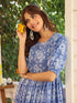 Blue Pure Cotton Floral Printed Tiered Dress