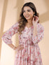 Pink Georgette Floral Printed Tiered Dress