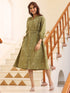 Olive Green Pure Cotton Floral Printed A-line Dress