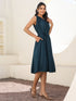 Teal Blue Rayon Solid A-line Dress