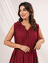 Janasya Women's Maroon Rayon Solid A-line Dress