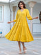 Yellow Rayon Solid Tiered Dress