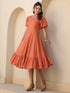Rust Rayon Solid Tiered Dress