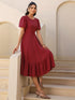 Maroon Rayon Solid Tiered Dress