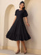 Black Rayon Solid A-line Dress