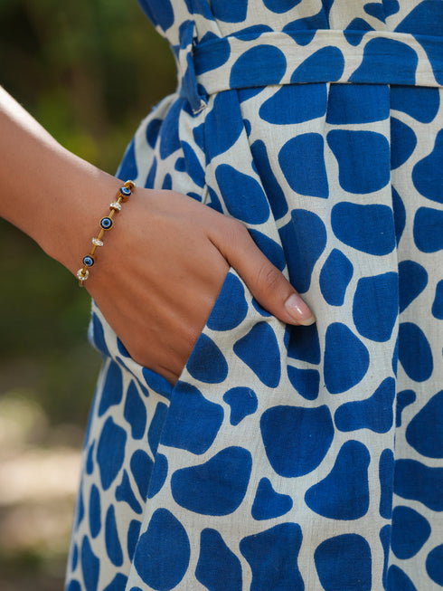 Blue Pure Cotton Abstract Printed A-line Dress