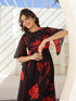 Black Georgette Floral Printed A-line Dress