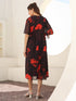 Black Georgette Floral Printed A-line Dress