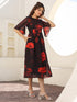Black Georgette Floral Printed A-line Dress