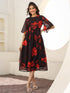 Black Georgette Floral Printed A-line Dress