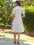 Off White Pure Cotton Floral Printed A-Line Shirt Dress